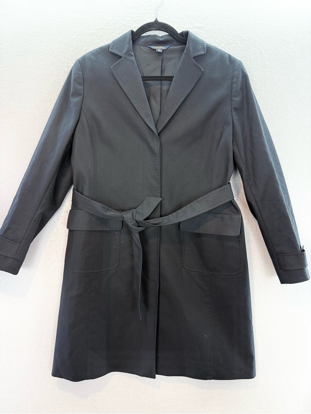 Brookes Brothers Women’s black cotton Tailored belted trench coat mid length 10P